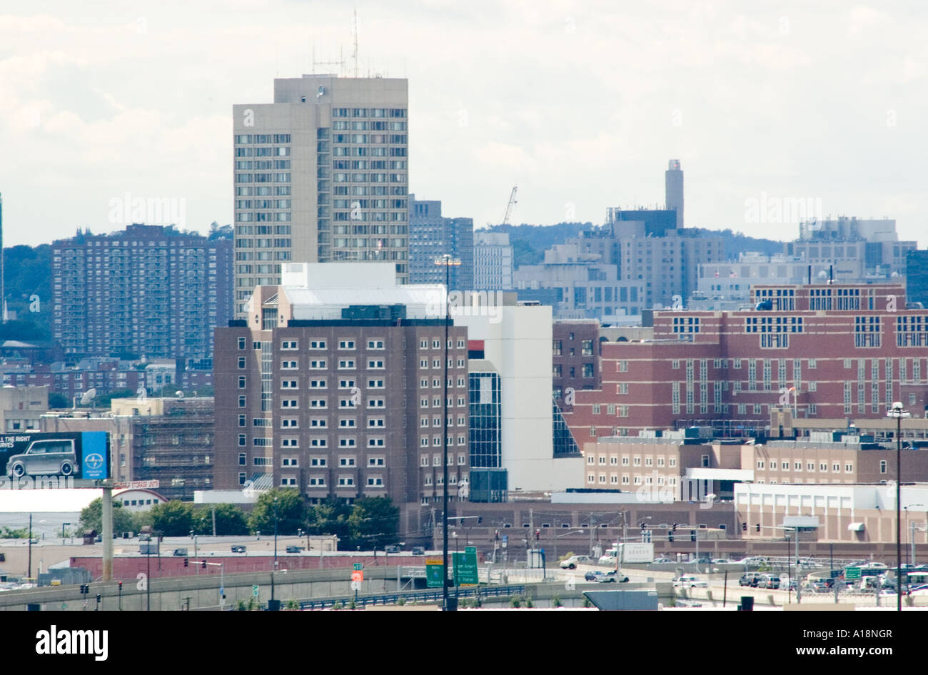 A view of Boston's South Bay from Dorchester Heights in Boston Massachusetts Stock Photo