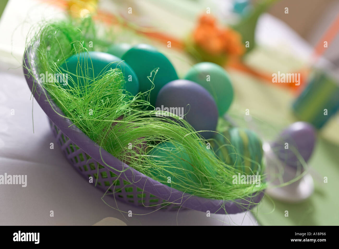 Easter Eggs in Basket Stock Photo