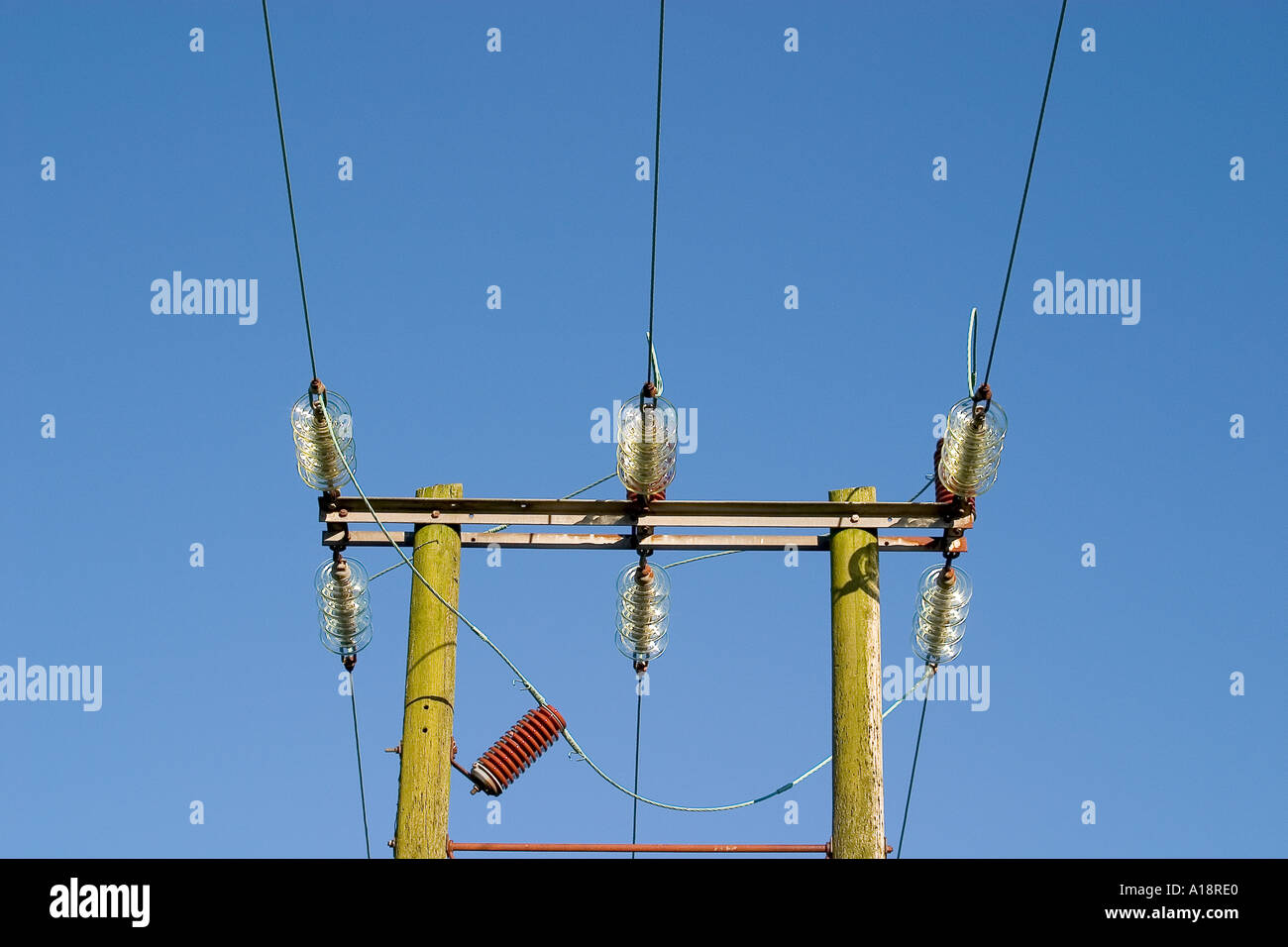 power lines with blue sky Stock Photo - Alamy