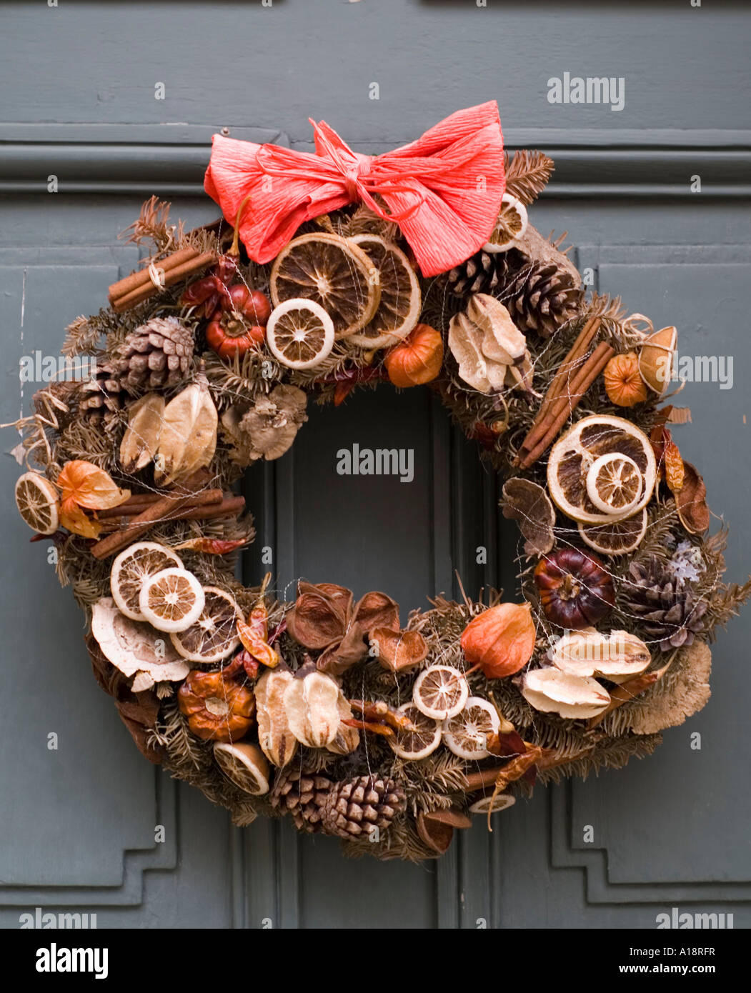 England UK Christmas wreath on a front door Stock Photo Alamy