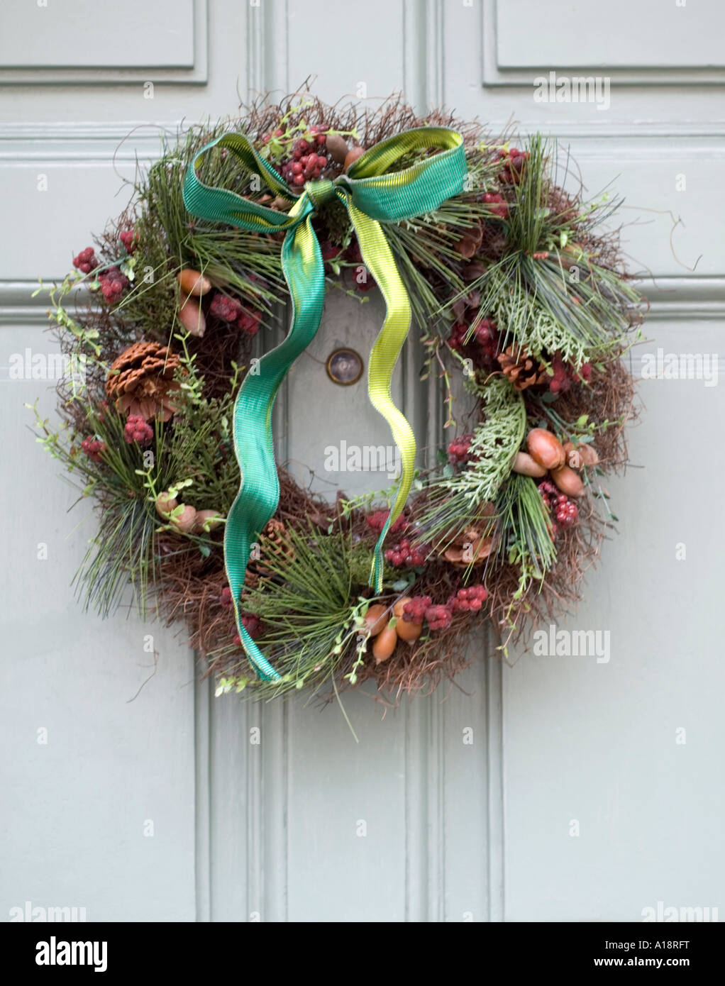 England UK Christmas wreath on a front door Stock Photo Alamy