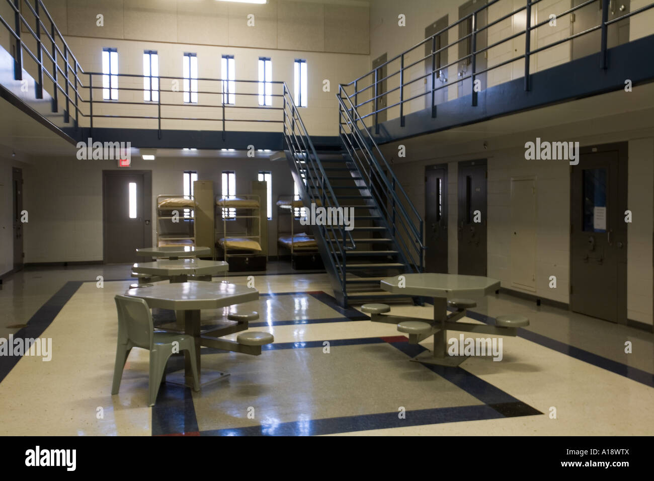 Housing unit interior at the newly constructed addition at the Nebraska Correctional Center for Women in York Nebraska USA Stock Photo