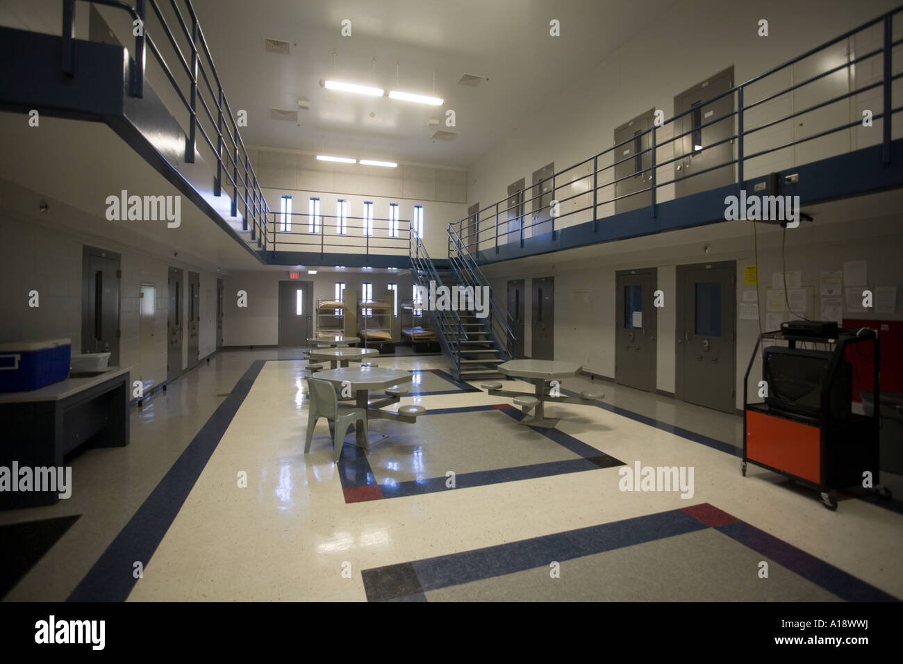 Housing unit interior at the newly constructed addition at the Nebraska Correctional Center for Women in York Nebraska USA Stock Photo