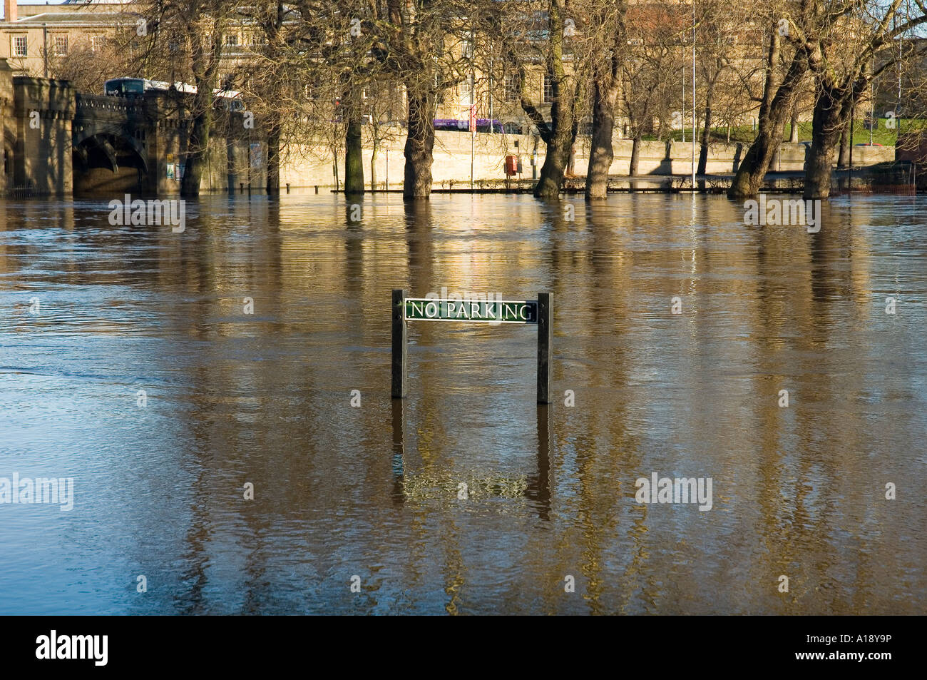 River Ouse in flood flooded floods flooding in winter York North
