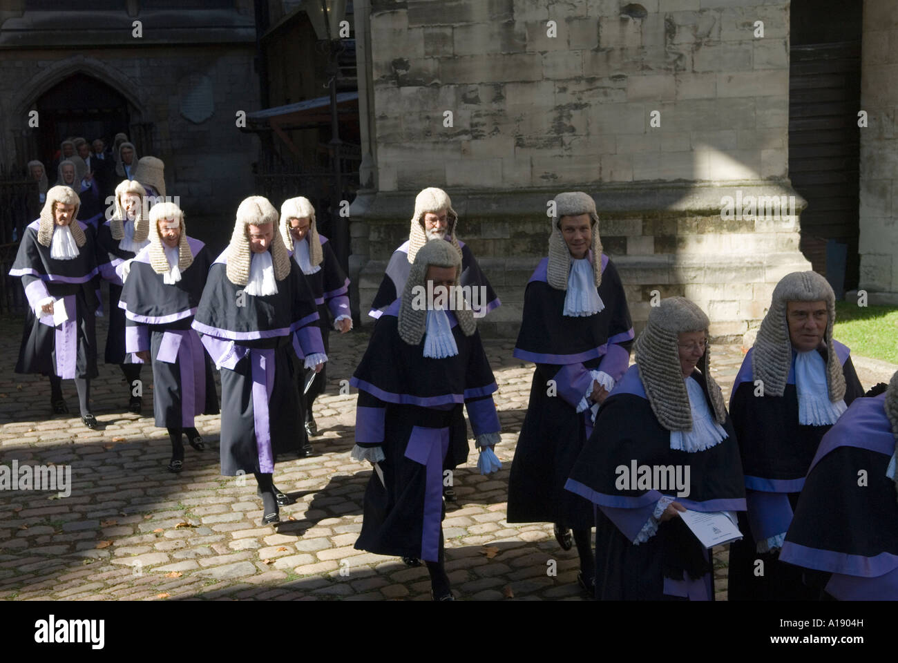 British justice legal system in step. Circuit Judges walk to the House of Lords for the Lord Chancellors Breakfast, start of the new legal year. UK Stock Photo