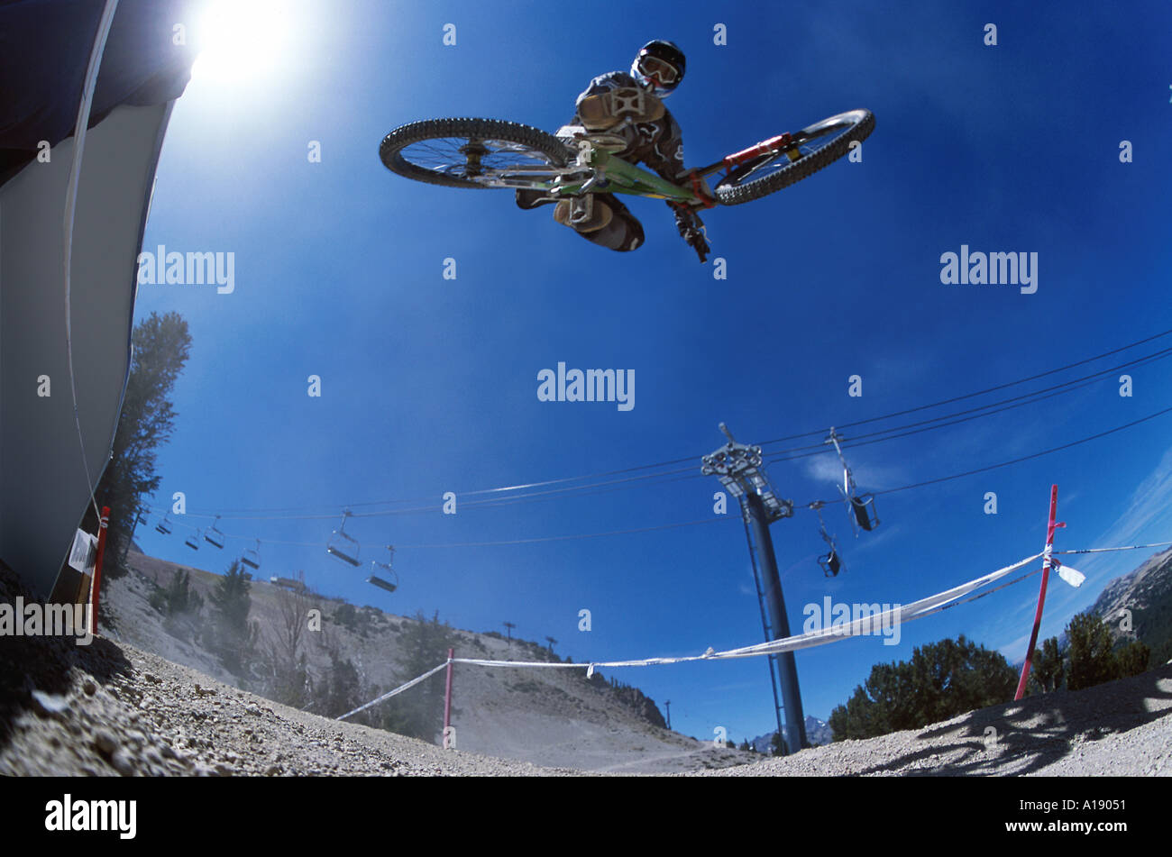 downhill mountain bike racing Mammoth California USA Stock Photo