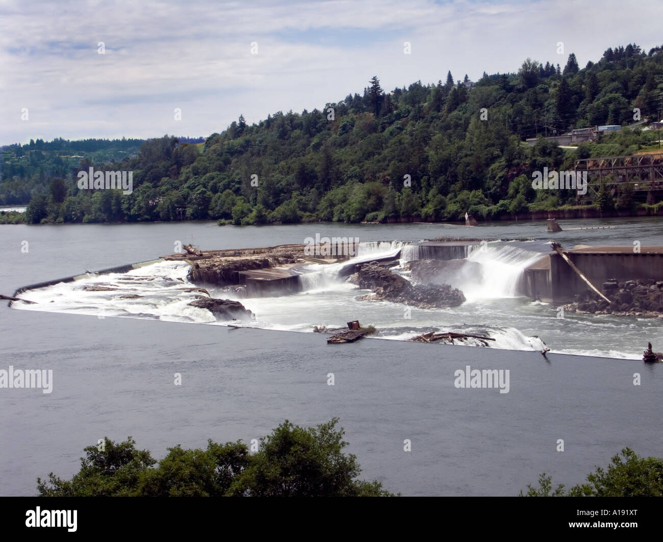 Willamette Falls on the Willamette River near Oregon City Stock Photo