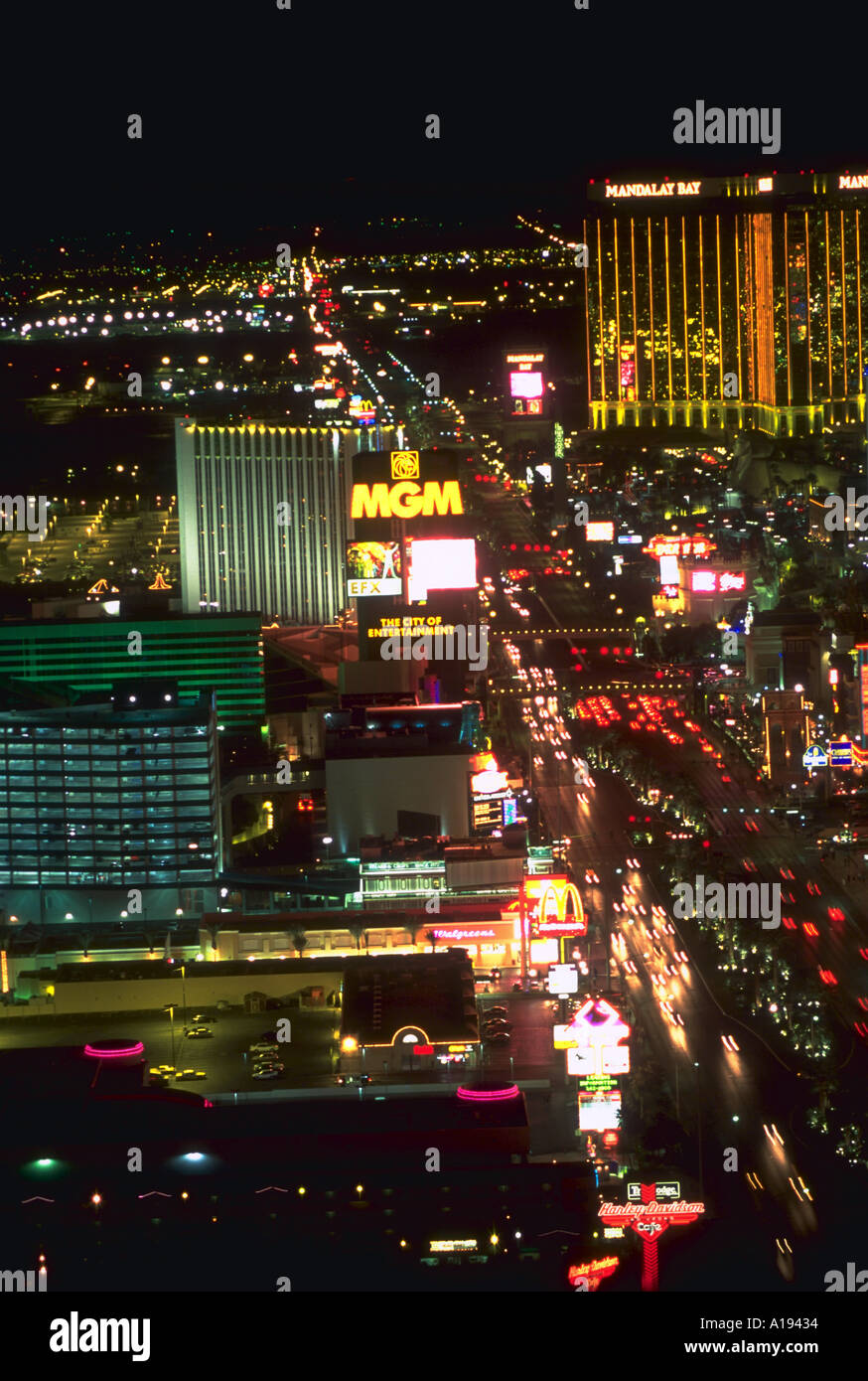 Aerial view of the Las Vegas strip with lights of hotels and casinos at night Stock Photo - Alamy