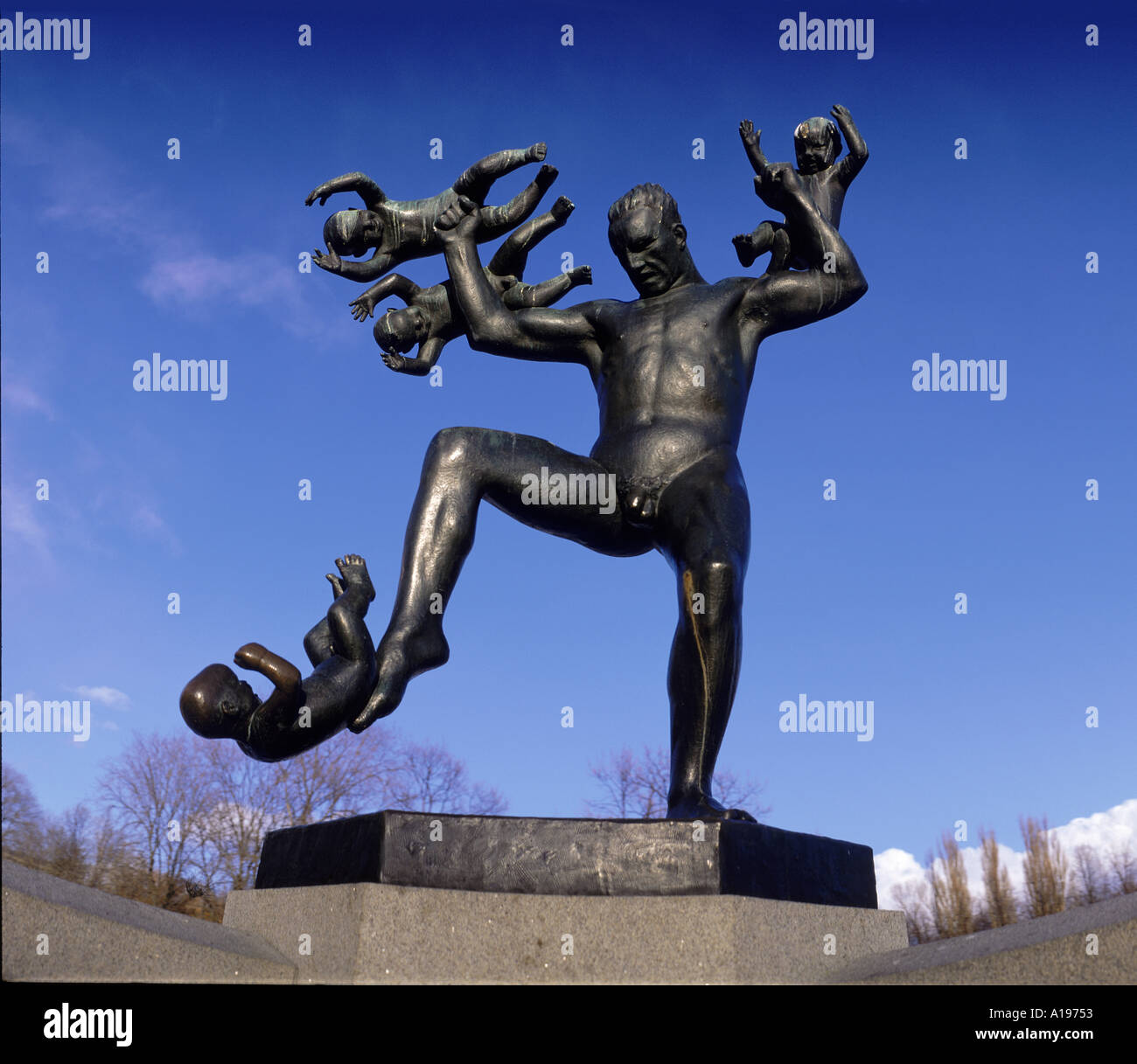 Statue of a man and babies Frogner Park Vigeland apos s Park Oslo