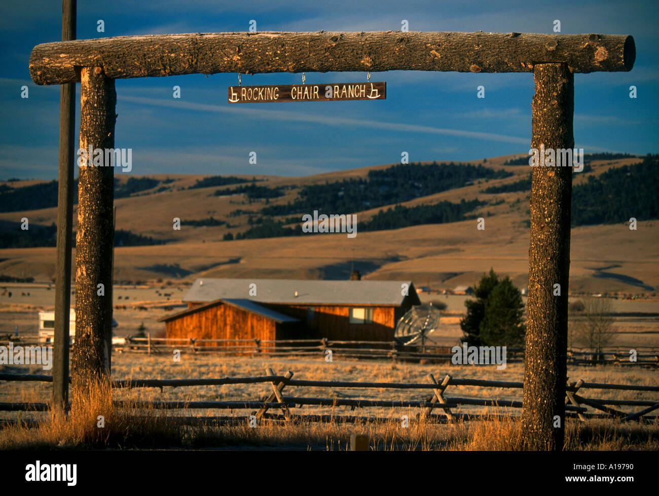 Ranch gate to Rocking Chair Ranch near Philipsburg Granite County west Montana USA R Francis Stock Photo