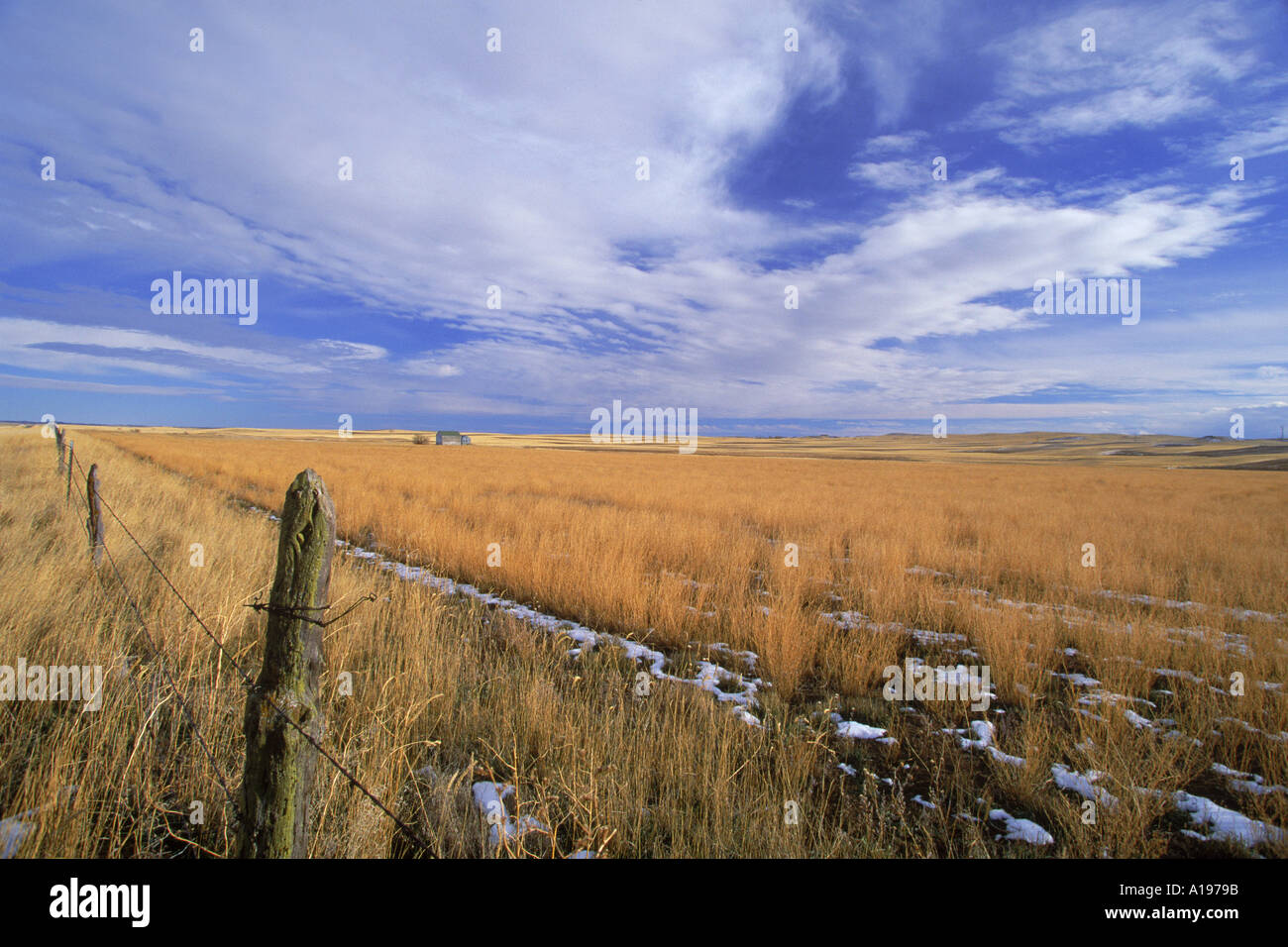 Landscape of the great wide open spaces of the prairies vast fields in the south west of North Dakota USA R Francis Stock Photo