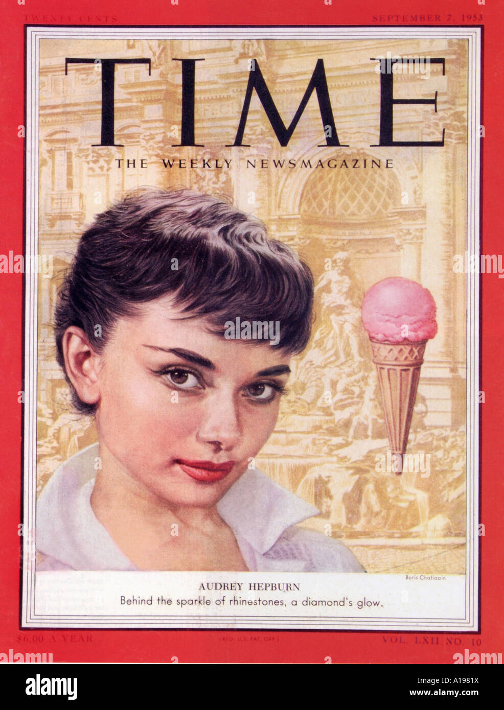 AUDREY HEPBURN on the cover of Time magazine 7 September 1953 Stock Photo
