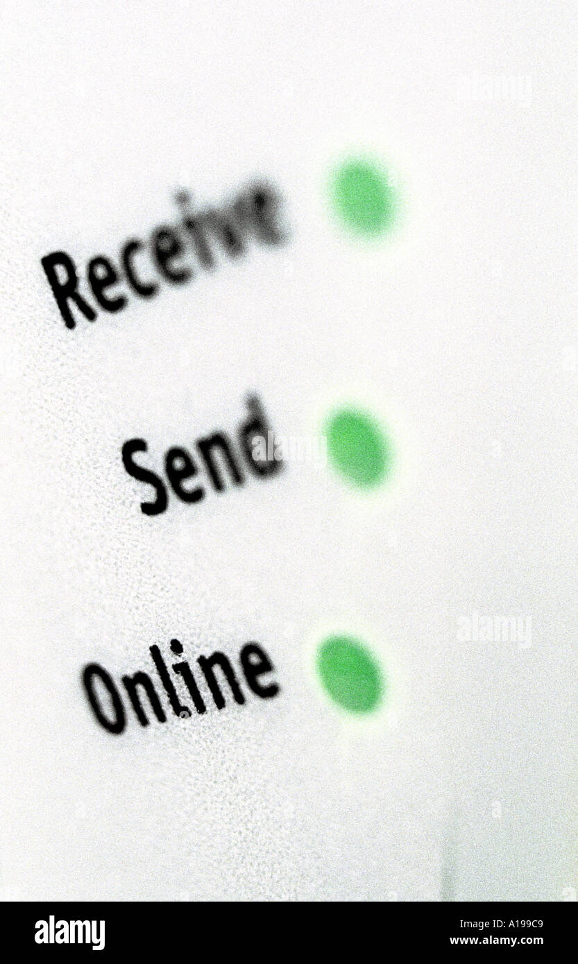 Close up of lights on computer cable modem Stock Photo Alamy