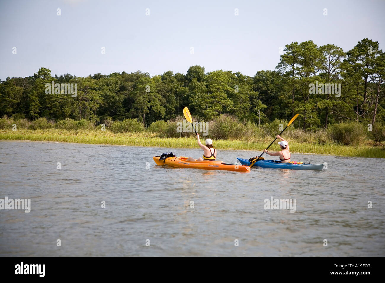 Women kayaking in Seashore First Landing State Park Virginia Beach VA