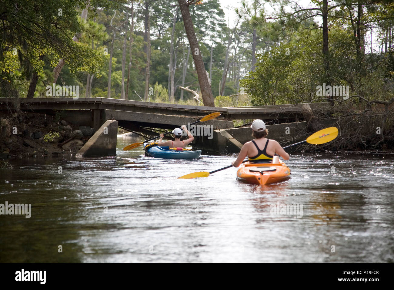 Women kayaking in Seashore First Landing State Park Virginia Beach VA