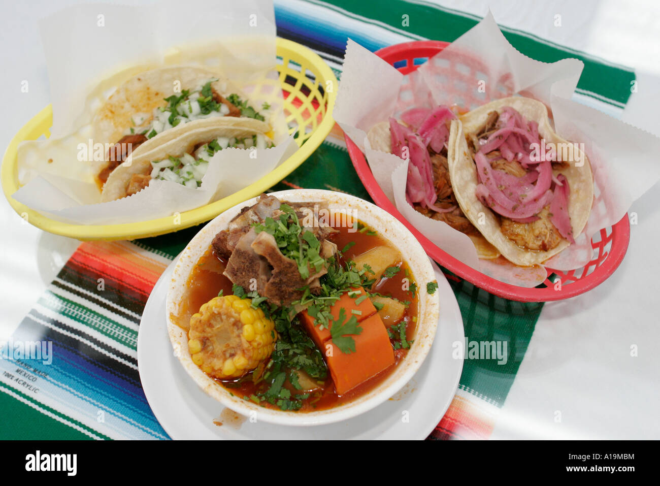 Miami Florida,Little Havana,Calle Ocho,Taquerias el Mexicano,food,soup,tortilla,taco,FL061119115 Stock Photo