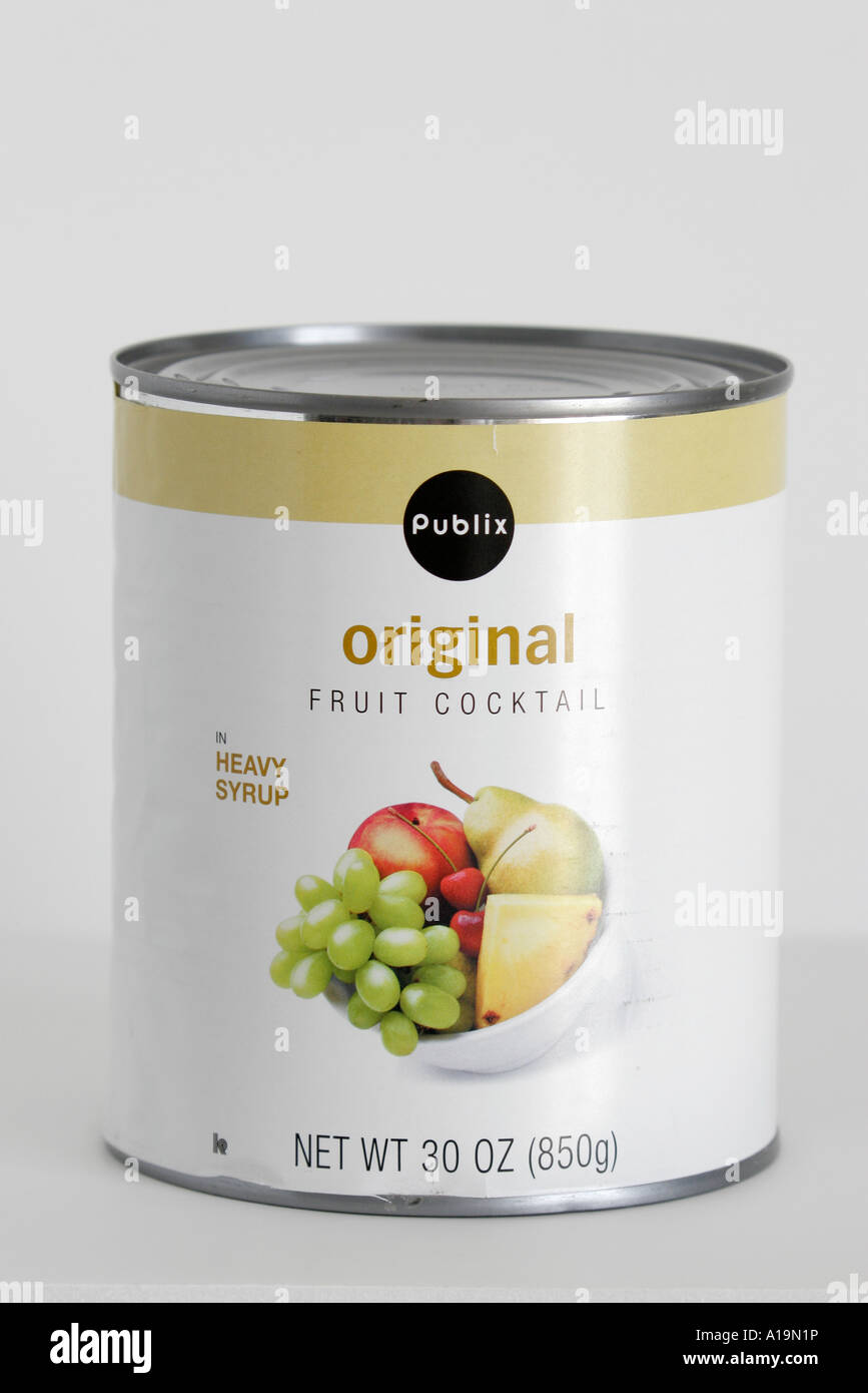 Miami Beach Florida,product container,ad,advertising,ad,promote,convenience,retailing,design,information,white background,can,Publix fruit cocktails,h Stock Photo