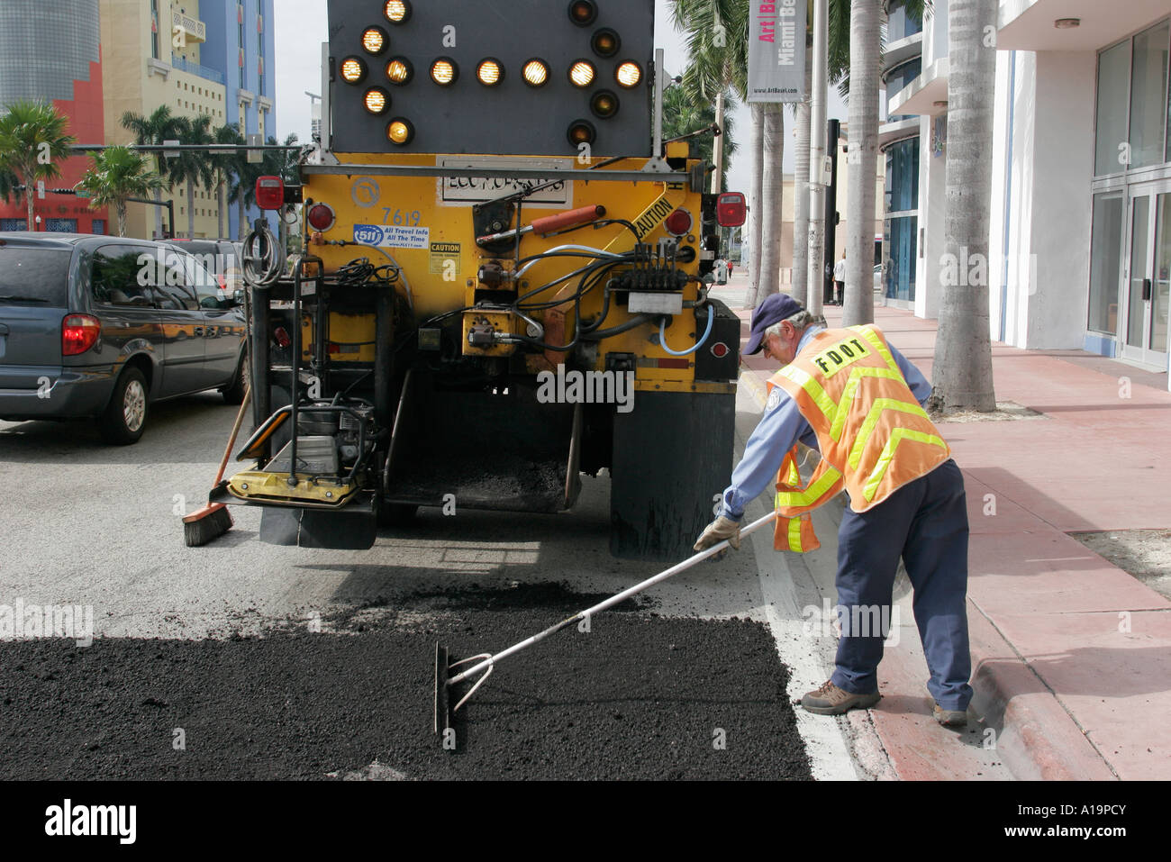 Miami Beach Florida,South Beach,Fifth 5th Street,city worker,workers,working,work,employee employees worker workers staff,employment,working,work,empl Stock Photo