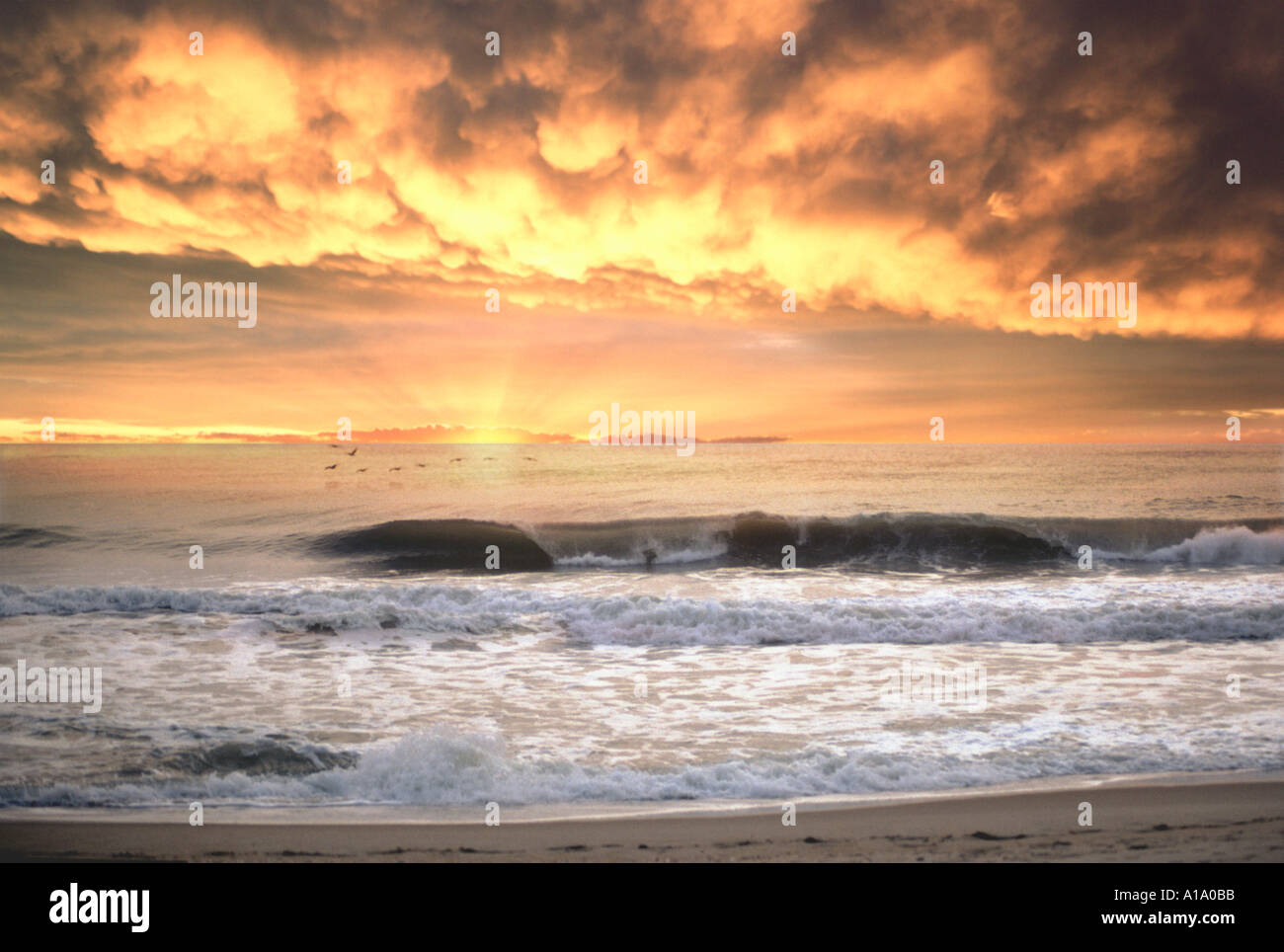 Dramatic sunrise over Atlantic Ocean Stock Photo