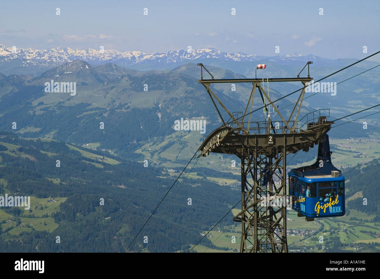 Austria Tirol Kitzbuhel Kitzbuheler Horn summer view from summit Gipfel Bahn cable car Stock Photo