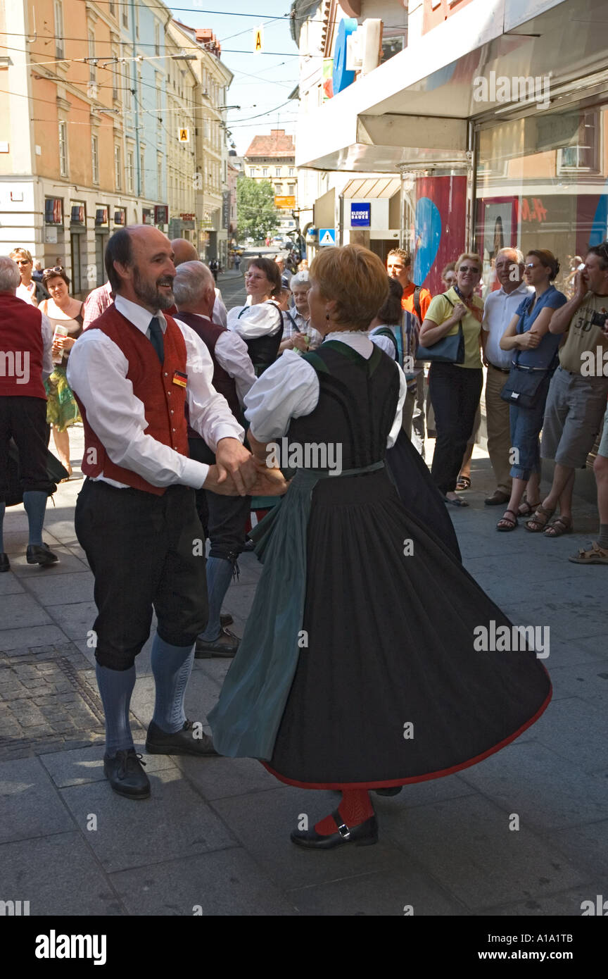 Austria Styria Graz visiting German folk dancers give a street ...