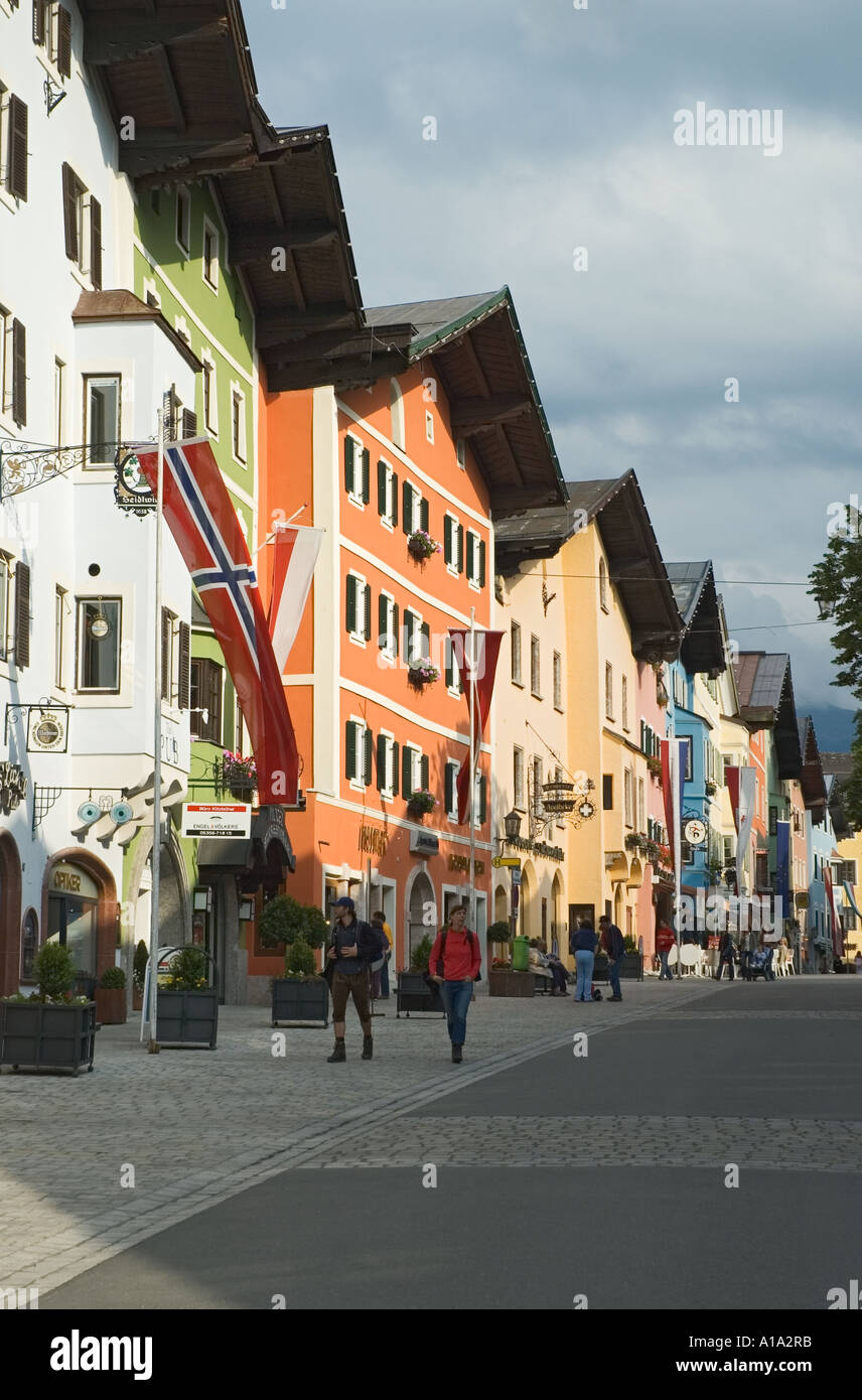 Austria Tirol Kitzbuhel town center shops restaurants summer Stock Photo