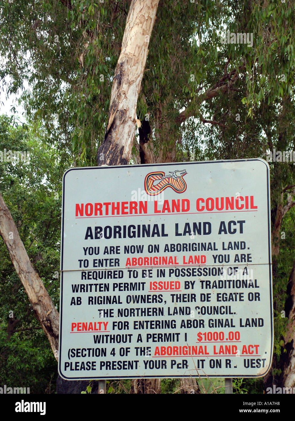 Sign about entry restrictions and requirement for permit on Aboriginal