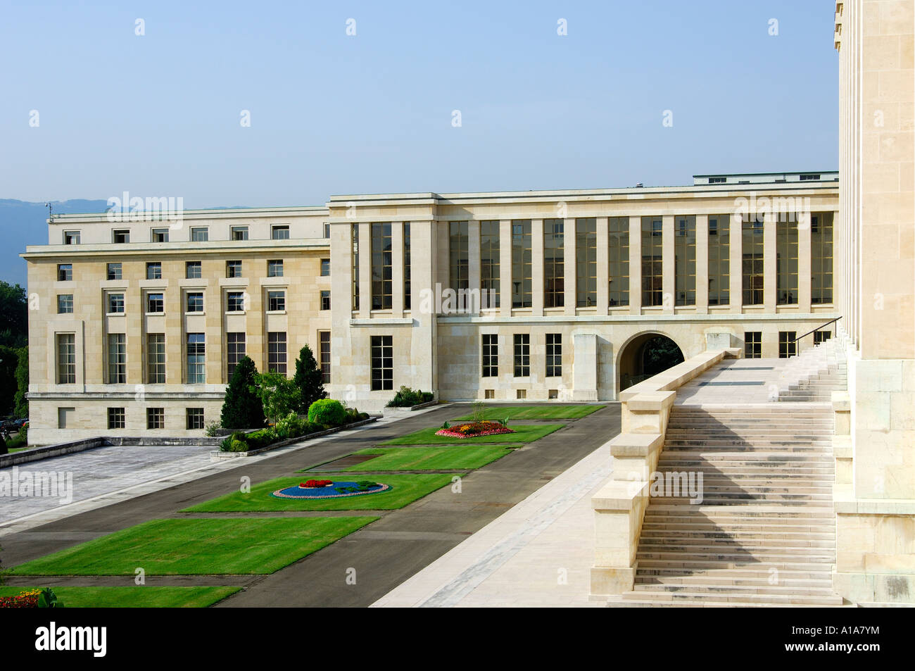 Side wing, Palais des Nations, UN headquarters, Geneva, Switzerland Stock Photo