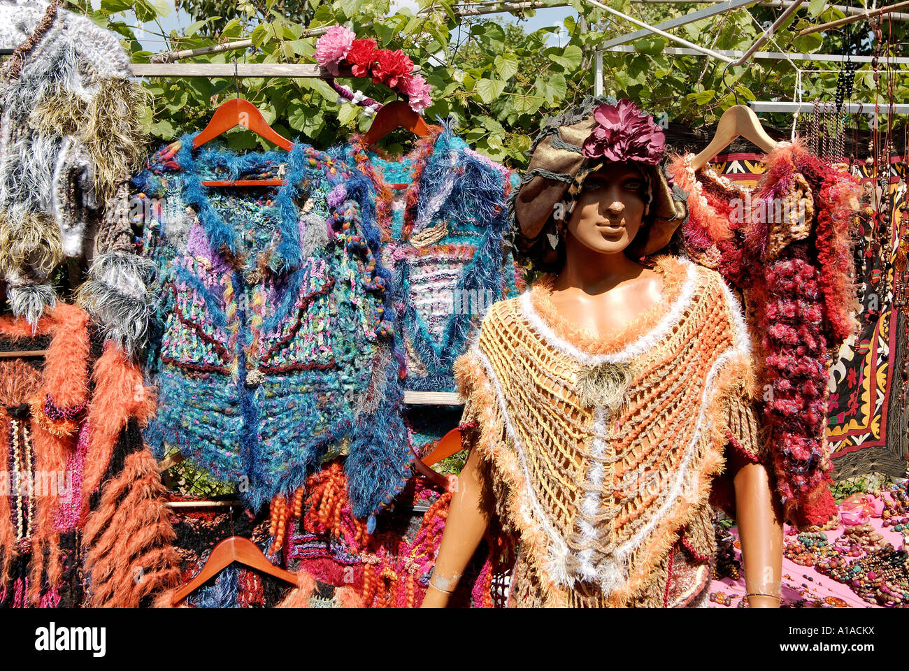 Ponchoes and cardigans , Ibiza , Balearis Islands , Spain , Europe Stock Photo