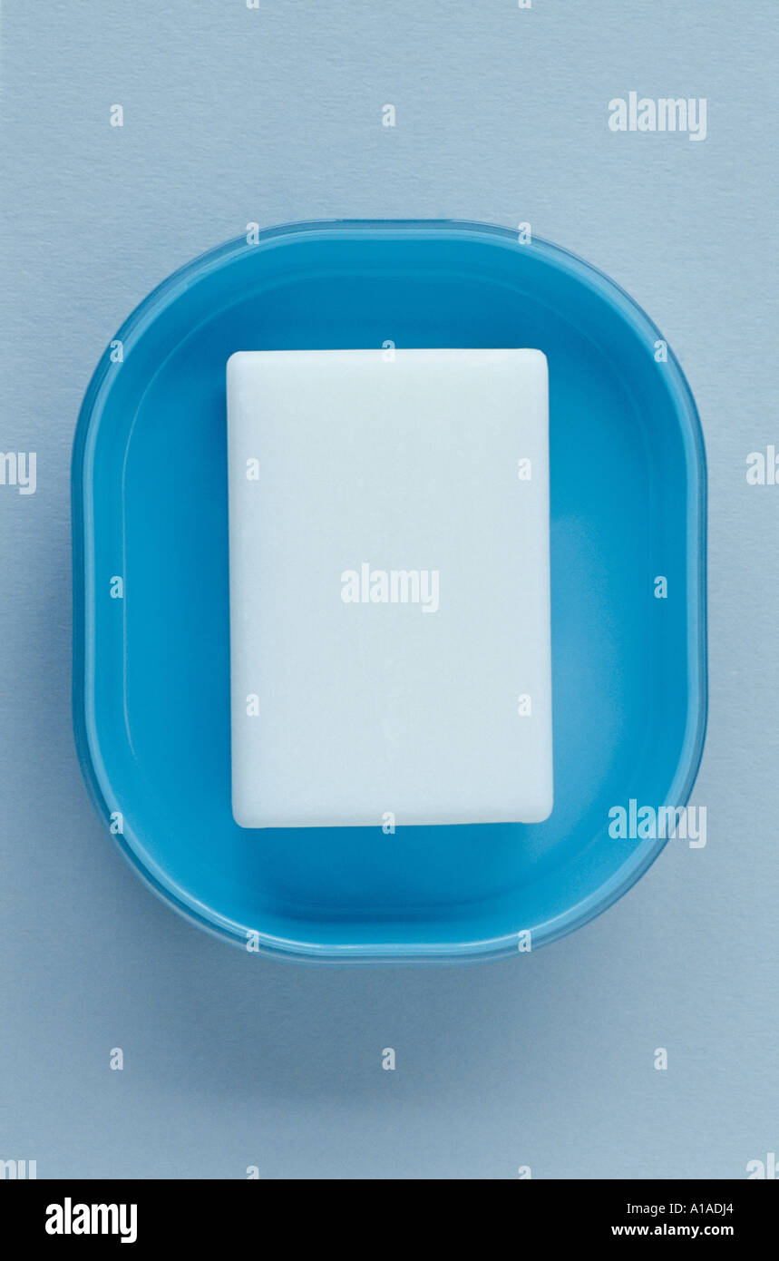 Soap in a blue soap dish Stock Photo Alamy