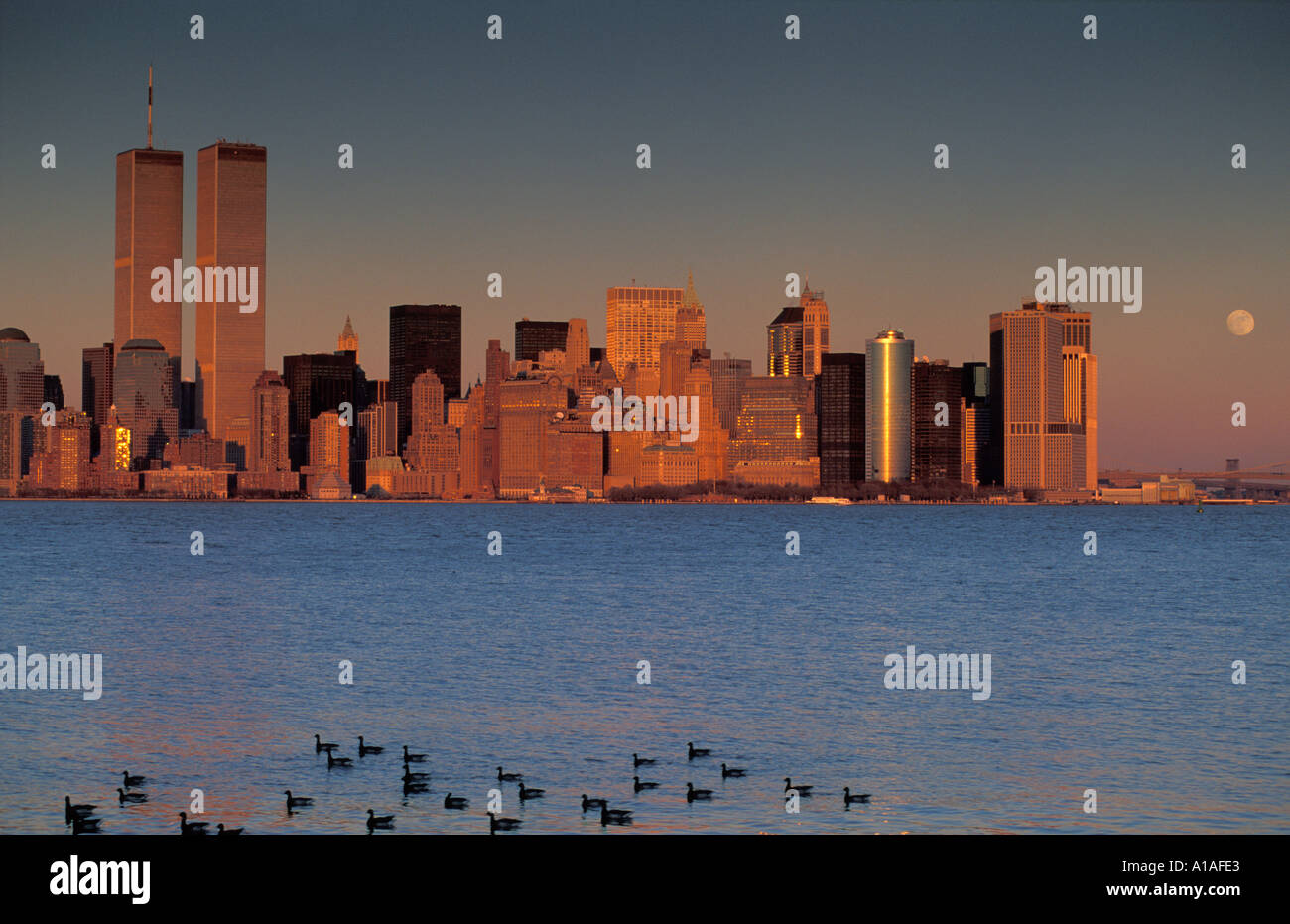 Manhattan Skyline from Liberty Island New York USA Stock Photo