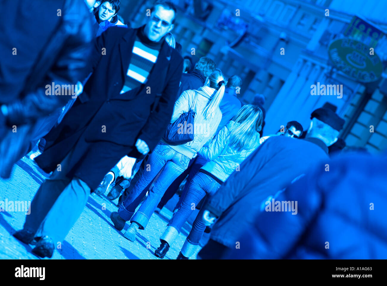 Crowded European City Street Stock Photo