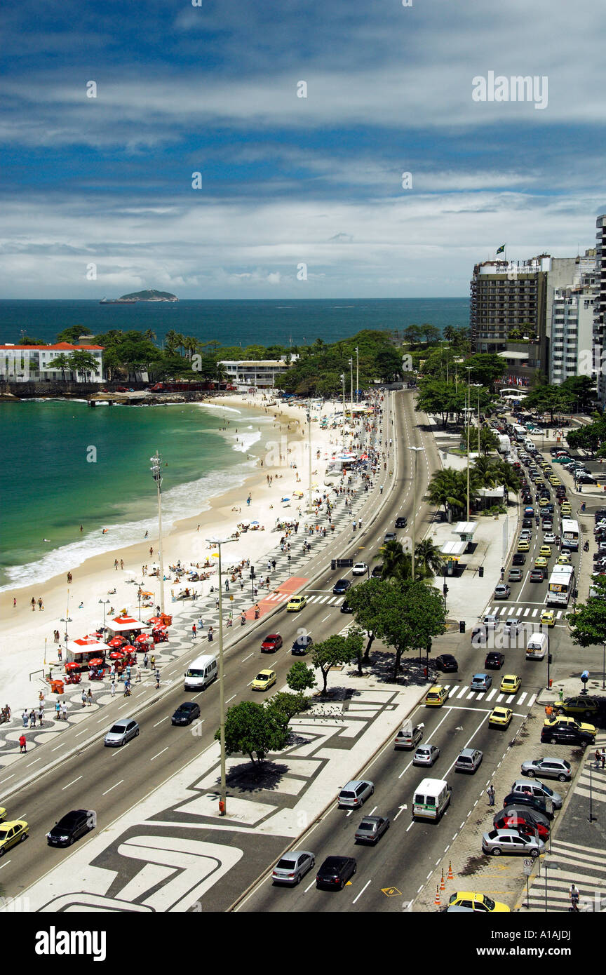 Views down Atlantica Ave and Copacabana Beach in Rio De Janeiro Brazil Stock Photo