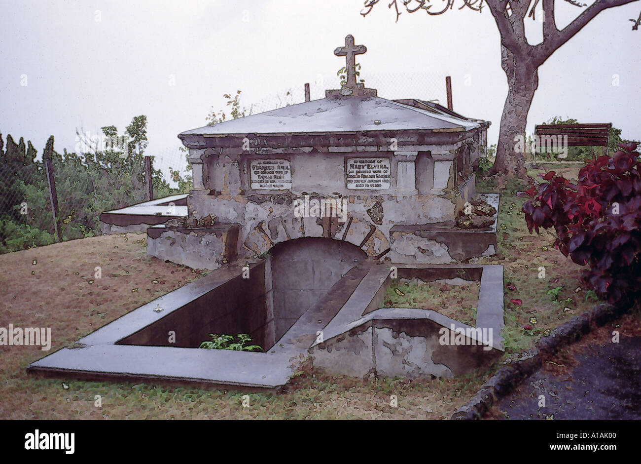 Digitally enhanced image of graves and mausaleum St Johns Church Barbados West Indies Stock Photo