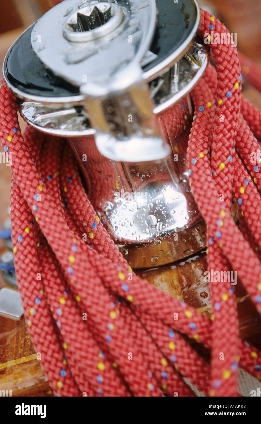 Close-up of red rope around crank Stock Photo