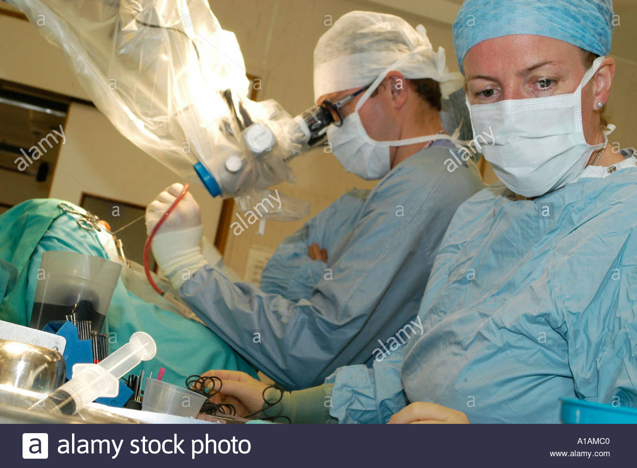 Inner ear operation using micro surgery Southampton University Stock