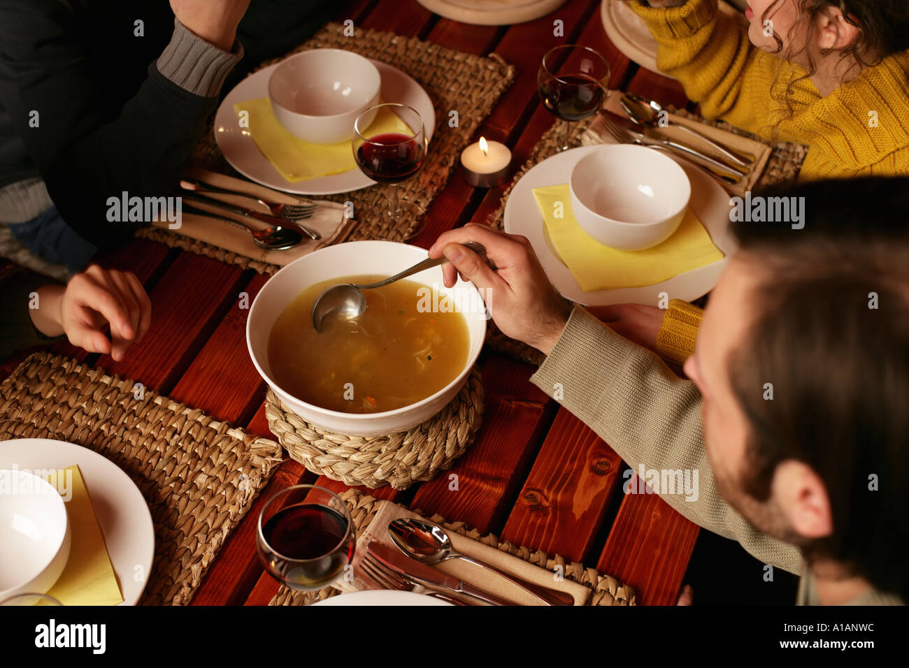 Friends about to eat soup Stock Photo