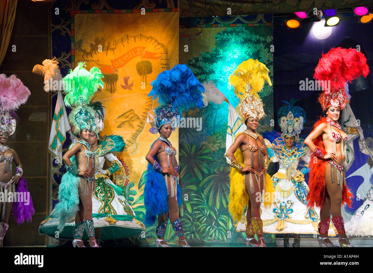 Colorful Samba dancers perform at a Samba Show in Rio De Janeiro Brazil ...
