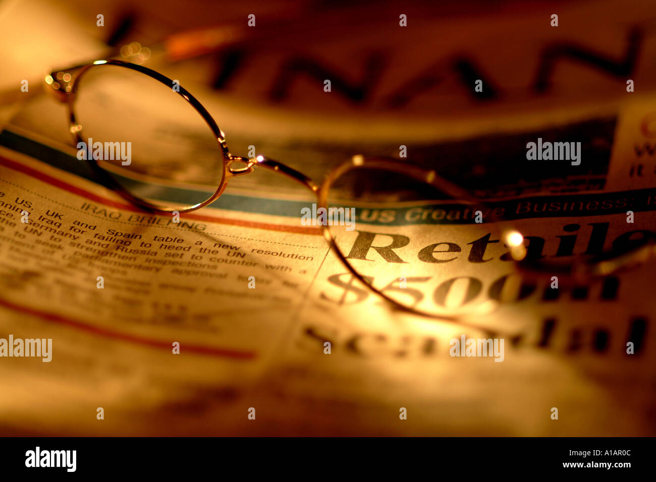 Glasses Newspaper Finance Still Life Business Stock Photo