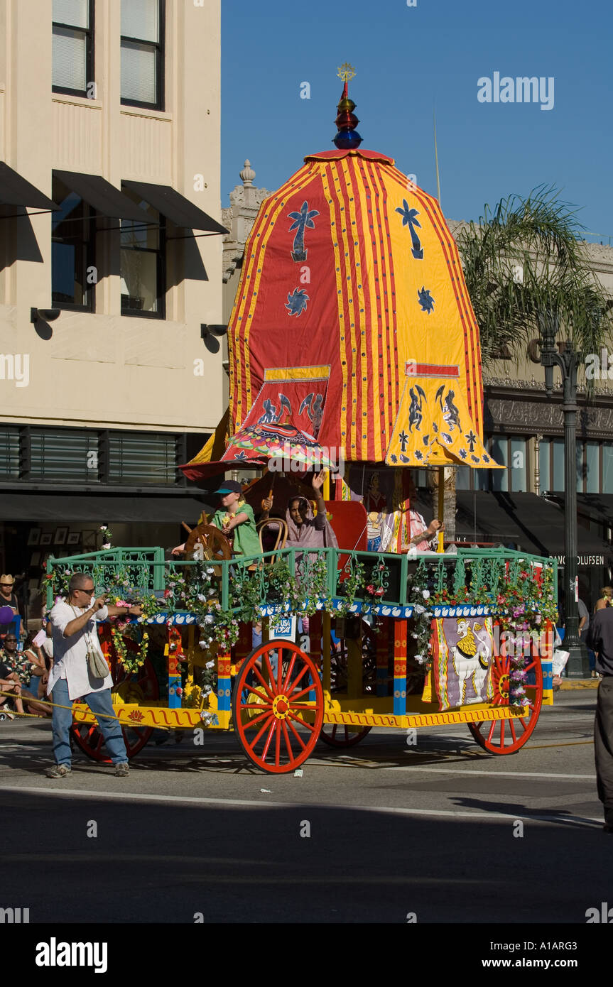 Colorful float marching at the DooDah Parade in Pasadena CALIFORNIA