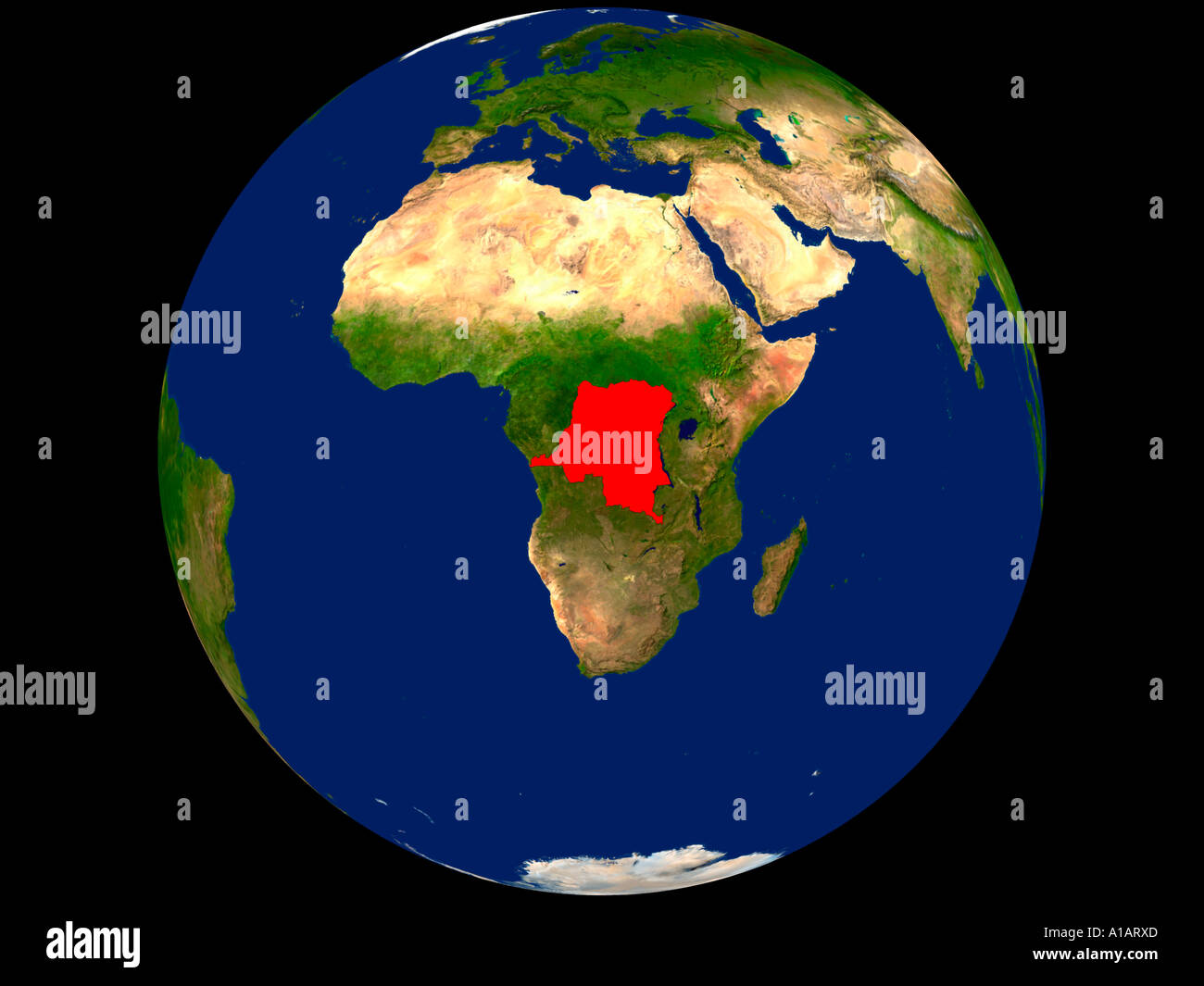 Satellite Image Of The Democratic Republic Of Congo Highlighted Red ...
