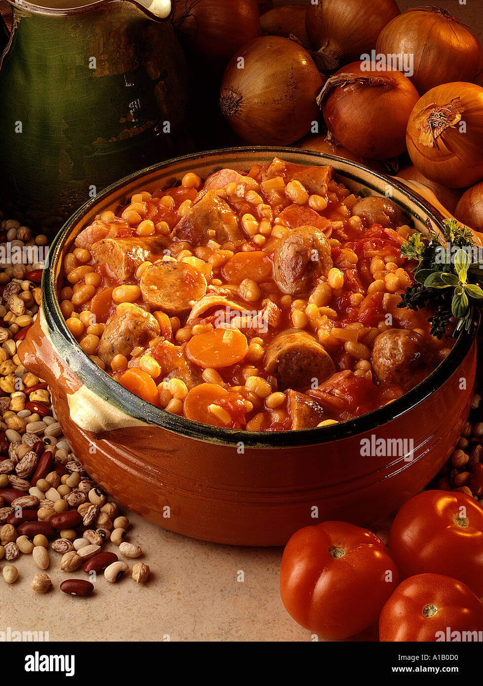 TRADITIONAL PORK AND BEAN CASSEROLE Stock Photo