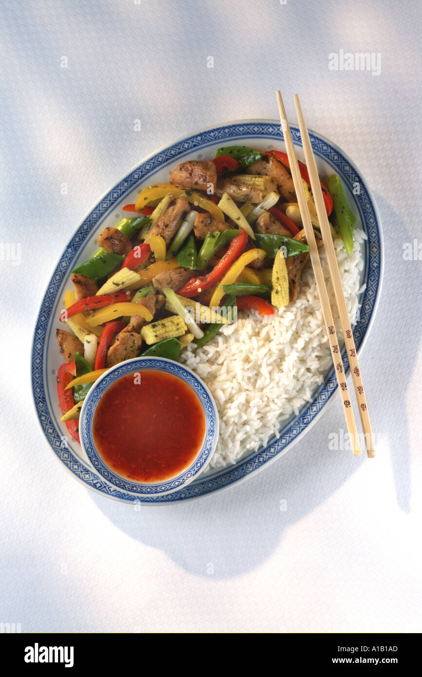chinese stirfry with rice Stock Photo