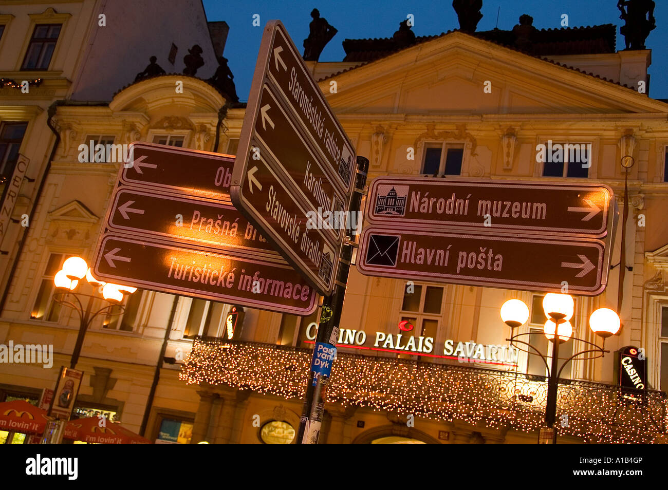 Street signs along Na Prikope street in Nove Mesto district, Prague Czech Republic Stock Photo