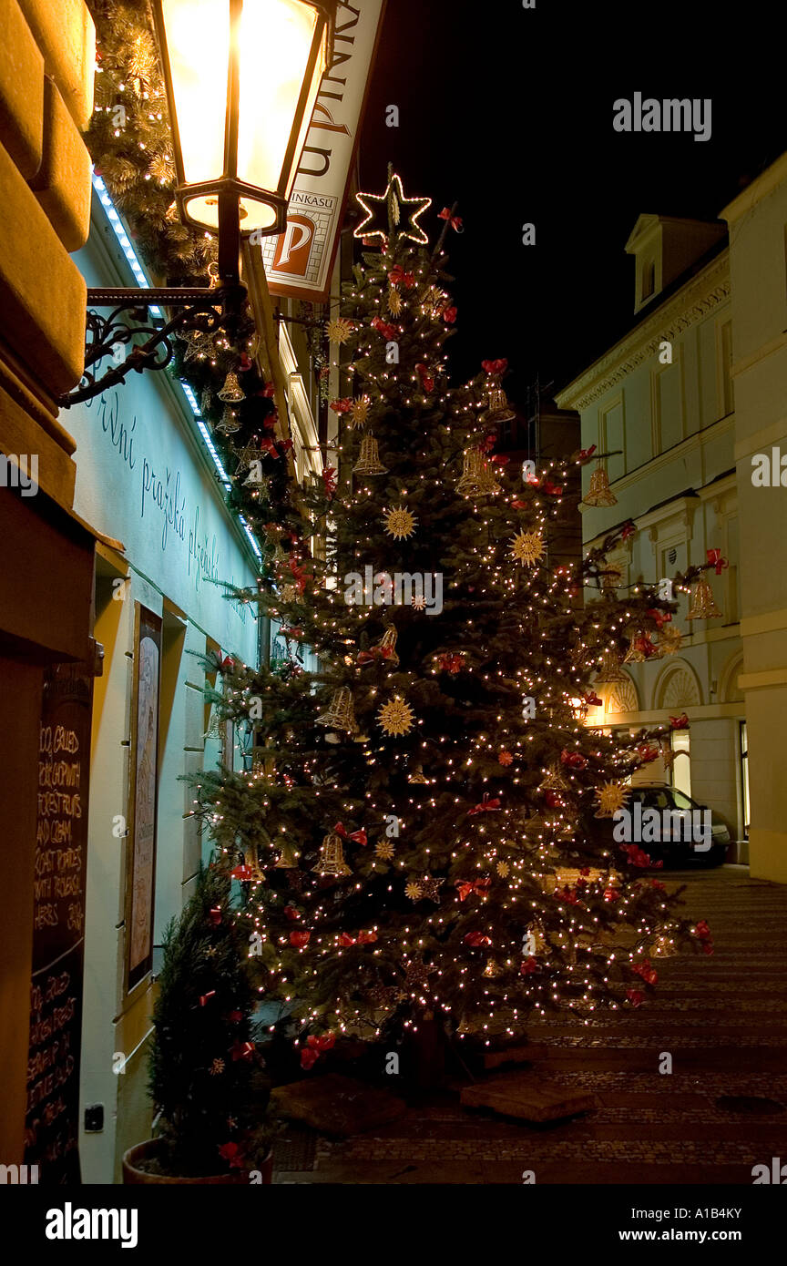 Christmas tree decoration in Nove Mesto quarter Prague Czech Republic Stock Photo