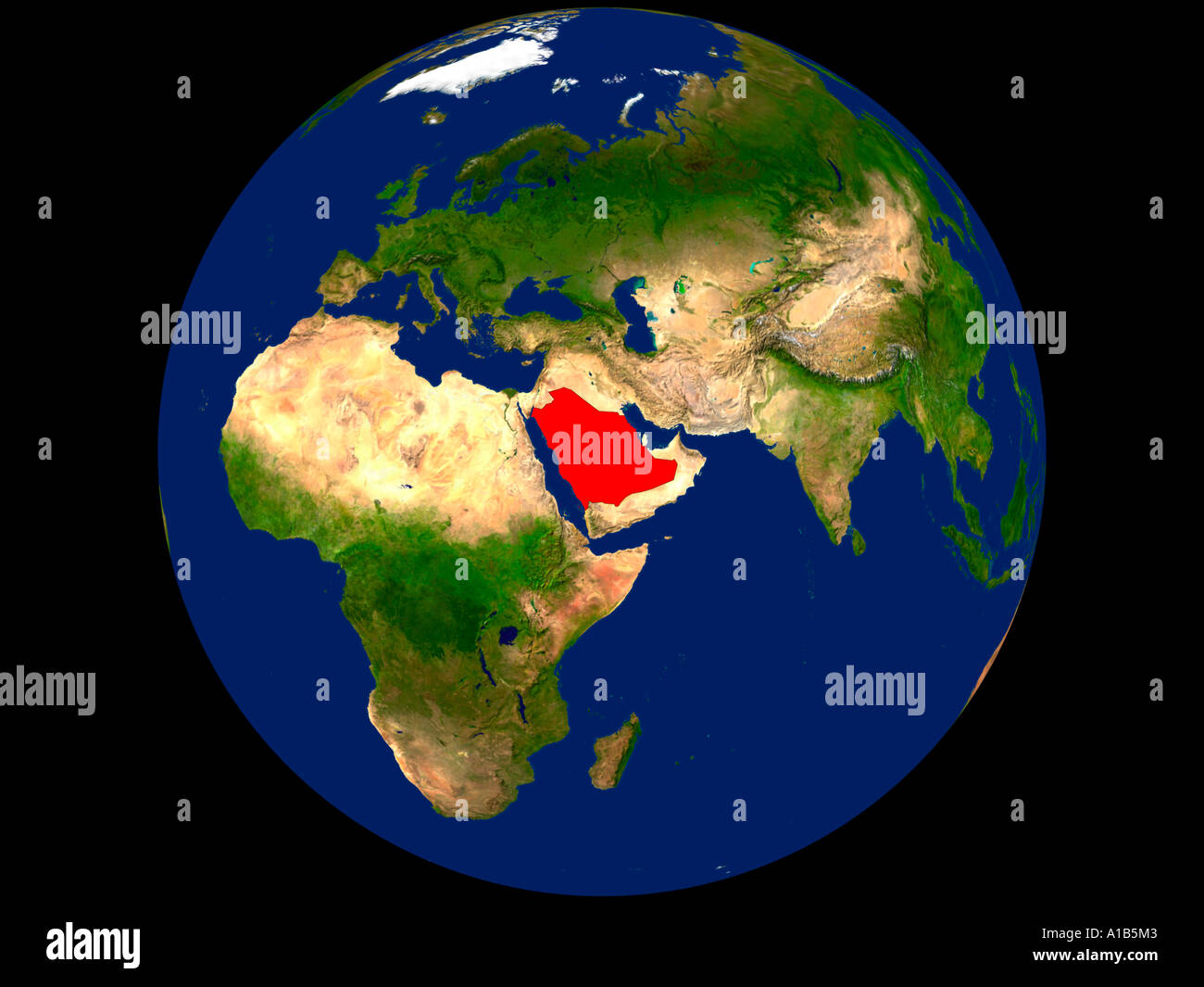 Earth Map Saudi Arabia Satellite Image of Earth Showing Saudi Arabia Highlighted Red 