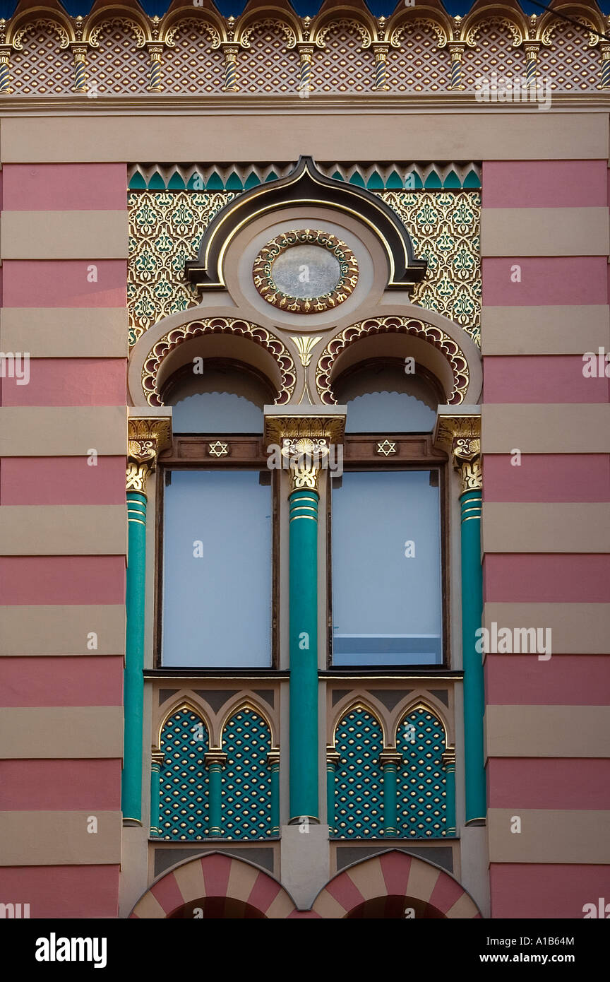 Moorish ornamental at the facade of the Jubilee Synagogue in Nove Mesto district Prague Czech republic Stock Photo