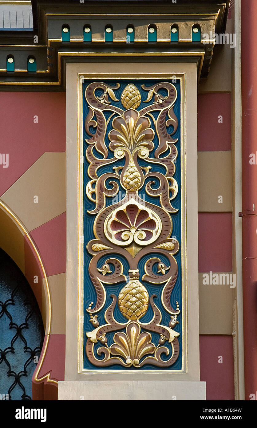 Exterior Moorish ornamental features of the Jubilee Synagogue in Nove Mesto district Prague Czech republic Stock Photo