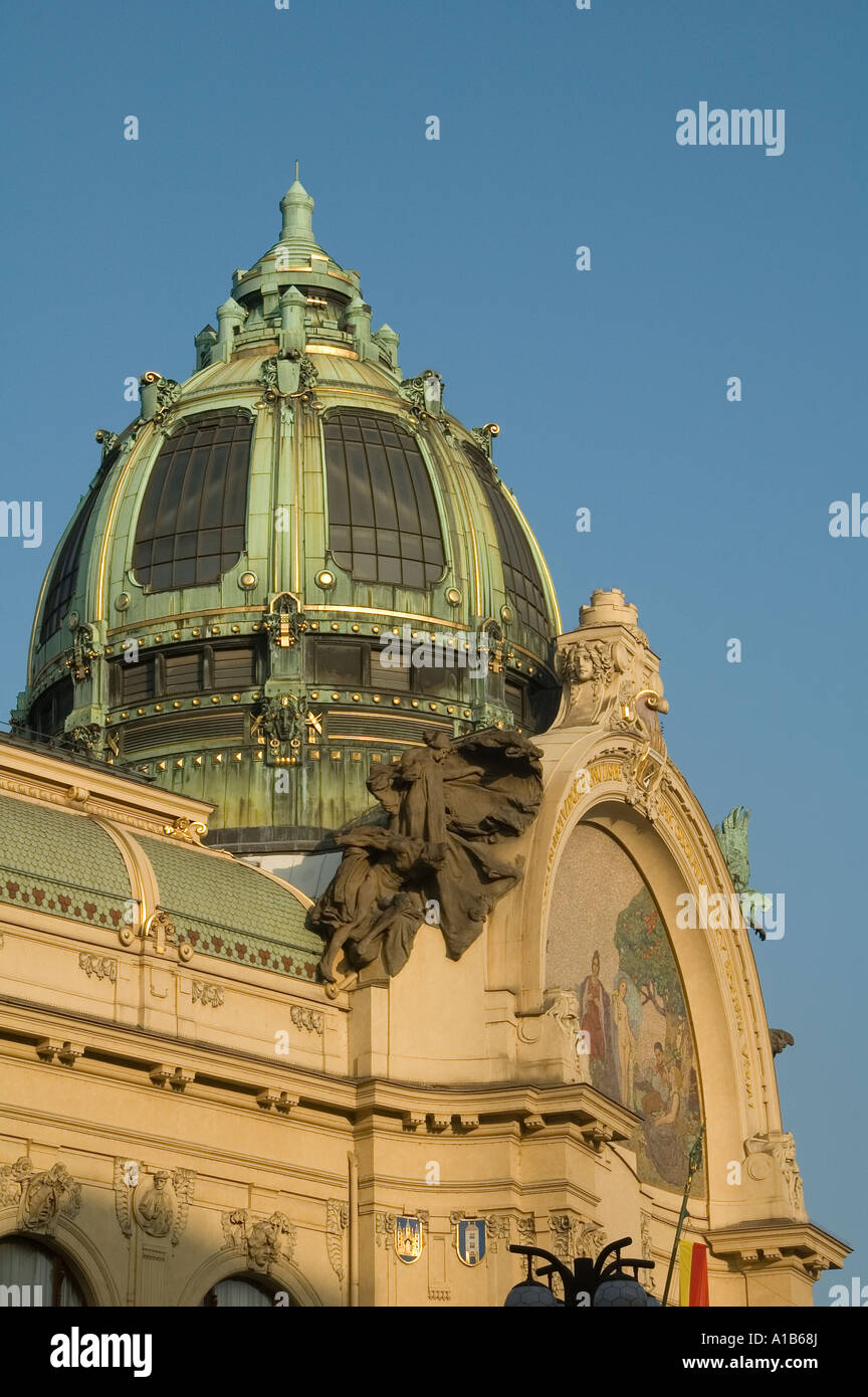 Exterior of Obecni Dum Municipal House a civic building that houses Smetana Hall concert venue in Nove Mesto district Prague Czech republic Stock Photo