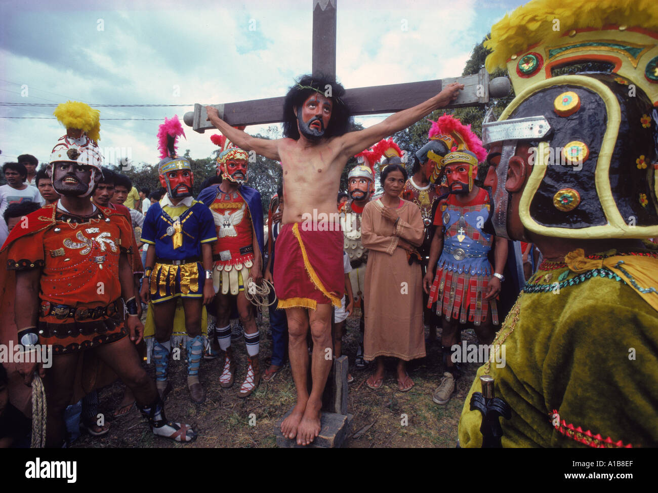 Easter Holy Week Way of the Cross procession and crucifixion during